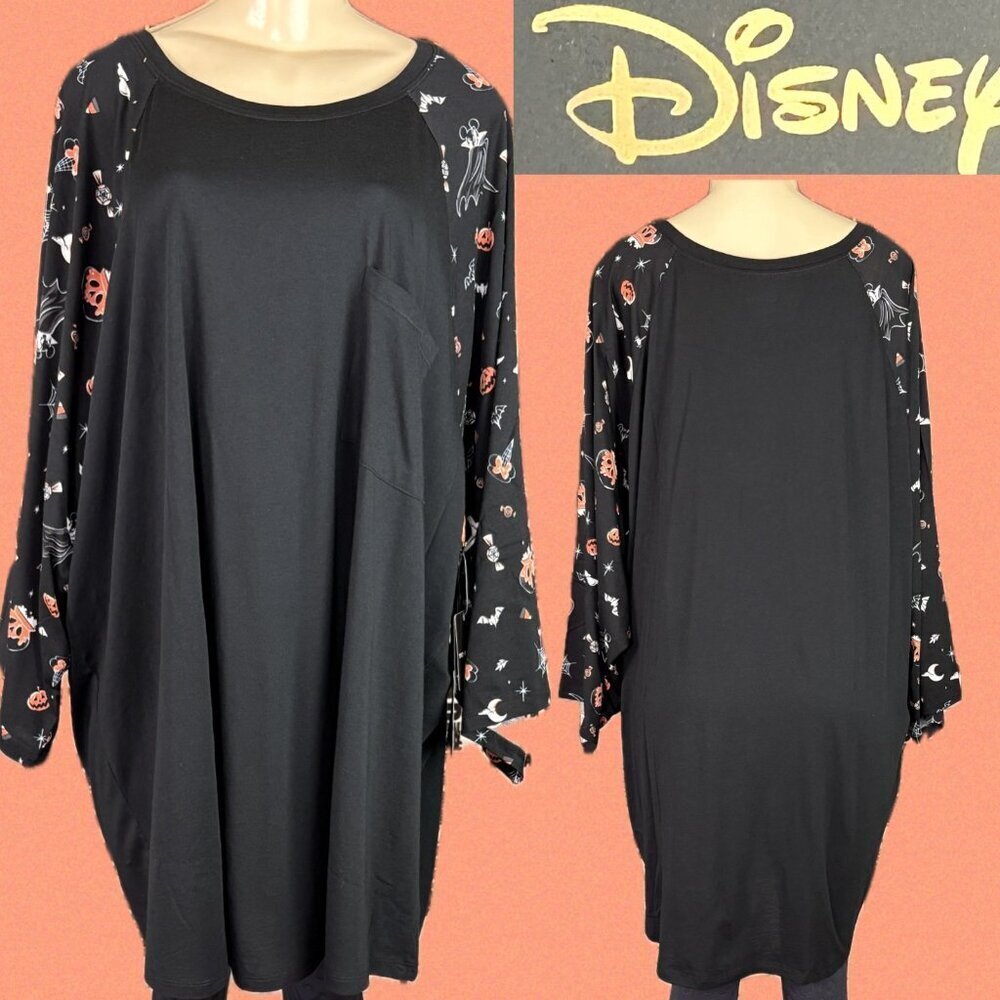 Disney +5 Black Crew Mickey Mouse Halloween Icons Treats Raglan Long Sleeve Tee